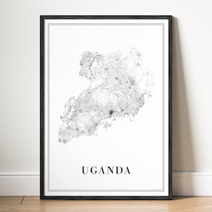 Uganda Karte Drucken Uganda Karte Poster Download Uganda Druckbare digitale Uganda Karte schwarz weiß Druck Landkarte Home Uganda Sofort Download