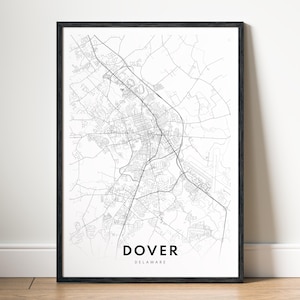 Dover Map Print Dover Delaware Map Poster Download Dover Druckbare Karte Digitale Dover Schwarzweiß-Karte Wandkunst Dover Sketch Map Print