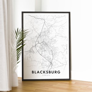 Blacksburg City Map Print Digital Download Blacksburg Virginia Map Poster Blacksburg Printable Map Blacksburg Black And White Minimalist Map