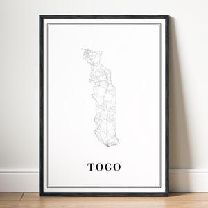 Togo Karte Print Togo Landkarte Poster Download Togo Druckbare Karte Digitale Togo Schwarzweiß-Karte Wandkunst Togo Kartenskizze