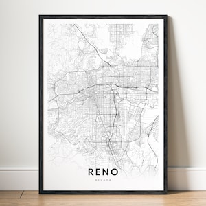 Instant Download Reno Nevada kaart afdrukken Reno poster digitale kaart Reno afdrukbare zwart-wit kaart kunst aan de muur Reno schets afdrukken poster kaart Reno