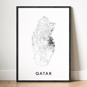 Qatar Map Poster Digital Download Qatar map Printable Qatar Aesthetic Map Black And White Qatar Minimalistic Map Print Qatar Country Map Art