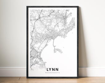 Lynn MA Map Poster Digital Download Lynn Massachusetts Map Printable Lynn Aesthetic Map Black And White Lynn Minimalistic City Map Art