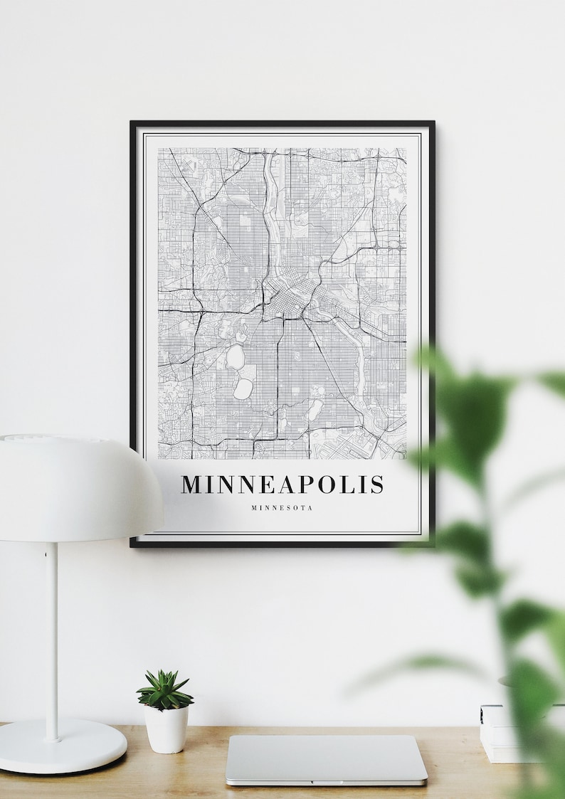 Minneapolis Map Print Minneapolis-Minnesota Poster Download Minneapolis Printable Map Digital Black And White Minneapolis Map Home Print image 4