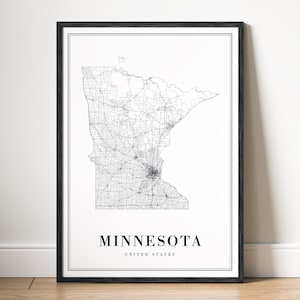 Minnesota Druckbare Karte Download Minnesota Karte Poster Minnesota Karte Digitaler Download Minnesota schwarz und weiß Karte Kunst Minnesota Skizze