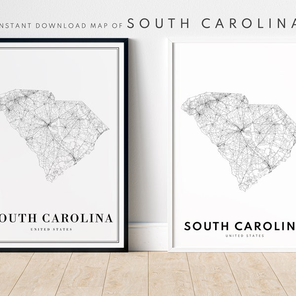 Download South Carolina State Map Print South Carolina Poster Digital Map South Carolina Printable Poster South Carolina Black And White Map