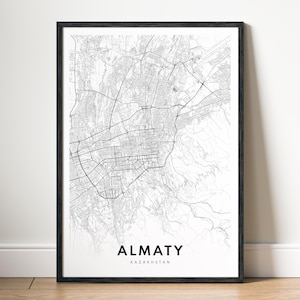Almaty Karte Druck Almaty Kasachstan Karte Poster Download Almaty Druckbare Karte Digitale Almaty Schwarzweiß-Karte Wandkunst Almaty Kartenskizze