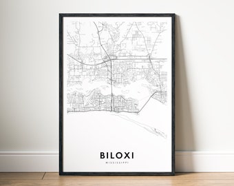 Biloxi Mississippi Map Print Digital Download, Black and White Printable Poster, Minimalist City Map Wall Art