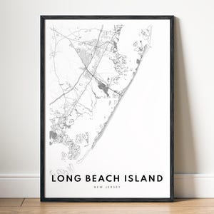 Long Beach Island NJ Karte Drucken Long Beach New Jersey Karte Poster Download Long Beach Island Druckbare Karte Long Beach Island schwarz weiß