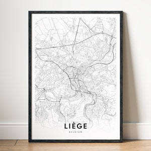 Lüttich Karte Druck Lüttich Belgien Karte Poster Download Lüttich druckbare Karte Digitale Lüttich Schwarzweiß-Karte Wandkunst Lüttich Skizze Karte