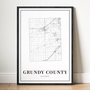 Grundy County Karte Poster Grundy County Fallstricke illustrierte Landkarte Digitale Landkarte von Grundy County in schwarz weiss