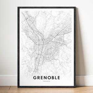 Grenoble Map Print Grenoble Frankreich Karte Poster Download Grenoble Druckbare Karte Digitale Grenoble Schwarzweiß-Karte Wandkunst Grenoble Sketch