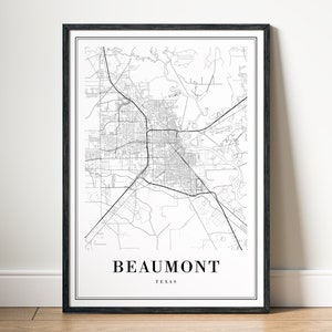 Beaumont TX Karte Poster Download Beaumont Druckbare Karte Digitale Beaumont schwarz weiß Karte Kunst Beaumont Skizze Karte