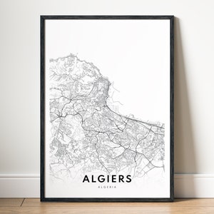 Algier Karte Druck Algier Algerien Karte Poster Download Algier Druckbare Karte Digitale schwarz und weiß-Karte Wandkunst Algier SkizzenkarteKunstdruck
