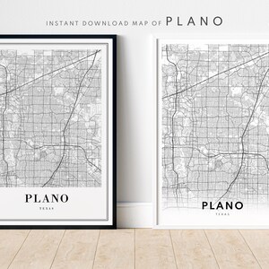 Impression de carte de Plano, Texas, affiche de carte de Plano, carte de la ville imprimable de Plano, téléchargement numérique de Plano, carte noir et blanc de Plano, art mural esthétique de Plano