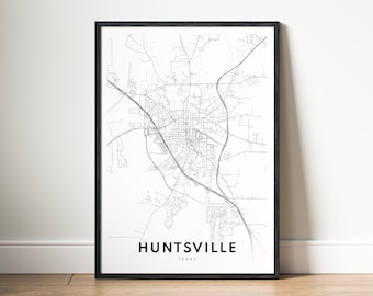 Huntsville Texas Map Print Digital Download, Black and White City Map Poster, Minimalist City Map Wall Art
