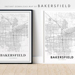 Sofortiger Download Bakersfield Kalifornien Karte Druck Bakersfield Poster Digitale Karte Bakersfield druckbare schwarz und weiß Karte Art Bakersfield