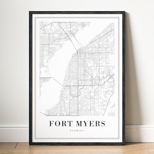 Fort Myers Florida kaart afdrukken downloaden Fort Myers poster digitale kaart Fort Myers afdrukbare zwart-wit Fort Myers FL schets kaart Art Print