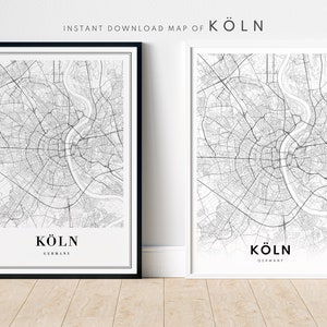 Köln Karte Drucken Köln Deutschland Karte Poster Download Köln Druckbare Köln Karte Digitale schwarz und weiß Karte Köln Sofort-Download Köln Karte
