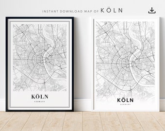 Cologne Map Print Köln Germany Map Poster Download Köln Printable Cologne Map Digital Black And White Map Cologne Instant Download Köln Map