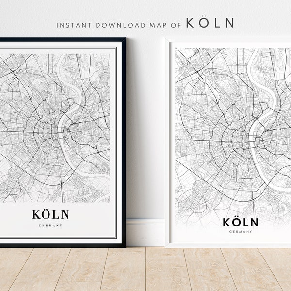 Köln Karte Print Köln Deutschland Karte Poster Download Köln Druckbare Köln Karte Digitale Schwarzweiß Karte Köln Sofort Download Köln Karte