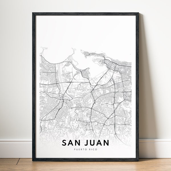 Instant Download San Juan Puerto Rico Map Print San Juan Poster Digital Map San Juan Printable Black And White Wall Art San Juan Map Print