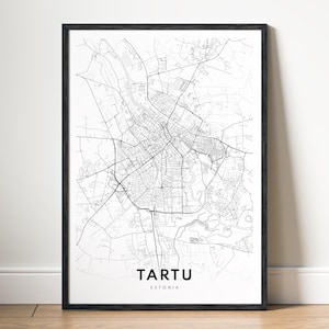 Tartu Karte Druck, Tartu Estnien Karte, Poster Download, Tartu Druckbare Karte, digitaler Download Tartu Schwarzweiß-Karte, Wandkunst Tartu Skizze
