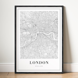Impressão de mapa de Londres, pôster de mapa de Londres, download de mapa de Londres para impressão, mapa digital da cidade, mapa em preto e branco, download instantâneo do mapa de Londres