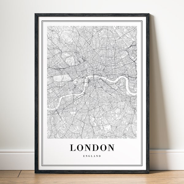 London Map Print, London Map Poster, Download Printable London Map, Digital City Map, Black And White Map, Instant Download London Map