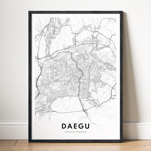 Daegu Karte Print Daegu Südkorea Karte Poster Download Daegu Druckbare Karte Digitale Daegu Schwarzweiß-Karte Wandkunst Daegu Skizze