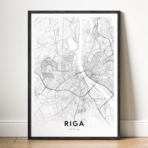 Riga Karte Drucken, Riga Lettland Karte Poster, digitale Download Karte Riga, druckbare schwarzweiße Wandkunst Riga, Skizze Riga Poster Dekor