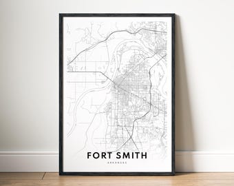 Fort Smith Arkansas Map Print Digital Download, Black and White Printable Poster, Minimalist City Map Wall Art