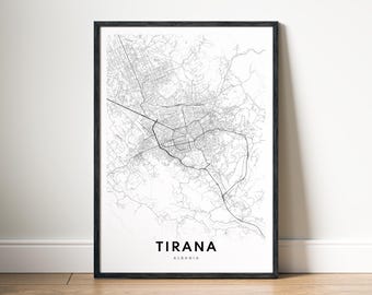Tirana Albania Map Print Digital Download, Black and White Map Poster, Printable City Map Wall Art