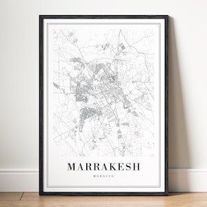 Impression de carte de Marrakech en téléchargement immédiat Marrakech Maroc affiche carte numérique Marrakech carte imprimable art noir blanc croquis affiche Marrakech