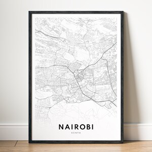 Nairobi Karte Druck Download Nairobi Kenia Karte Poster Digitale Karte Nairobi Druckbare Schwarzweiß-Karte Nairobi Skizzenkarte Wandkunst Druck