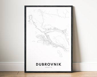 Dubrovnik Croatia Map Print Digital Download, Black and White Map Poster, Printable City Map Wall Art