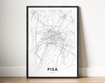 Pisa Italy Map Print Digital Download, Black and White City Map Poster, Printable City Map Wall Art