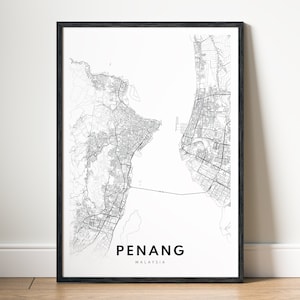 Penang Map Print Penang Malaysia Karte Poster Download Penang Druckbare Karte Digitale Penang Schwarzweiß-Karte Wandkunst Penang Map Sketch