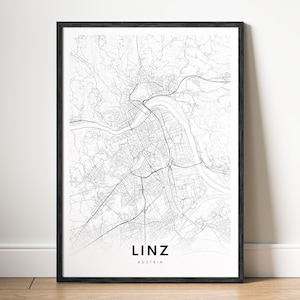 Linz Map Print Linz Österreich Karte Poster Download Linz druckbare Karte Digitale Linz saubere minimalistische Schwarzweiß-Karte Kunst Linz Skizze