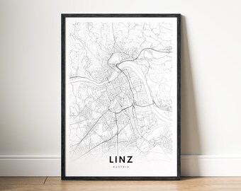 Linz Austria Map Print Digital Download, Black and White City Map Poster, Printable City Map Wall Art