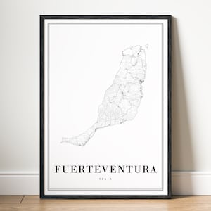Fuerteventura Map Print Fuerteventura Spanien Karte Poster Download Fuerteventura Karte Digitale Schwarzweiß-Karte Wandkunst Skizze