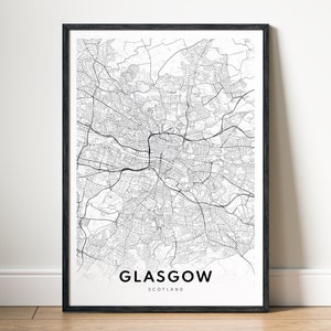 Carte de Glasgow impression carte de Glasgow Ecosse poster Télécharger Glasgow carte de Glasgow imprimable noir et blanc impression carte maison Art