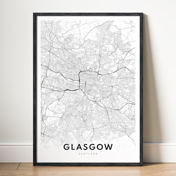 Download Glasgow Map Print Glasgow Scotland Map Poster Download Glasgow Printable Digital Glasgow Map Black And White Print Home Map Art