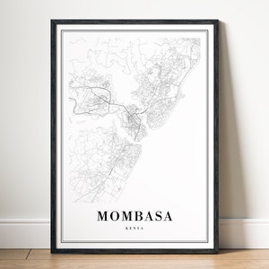 Mombasa Karte Druck Download Mombasa Kenia Karte Poster Digitale Karte Mombasa Druckbare schwarz weiß Karte Mombasa Skizze Wand Kunst Druck