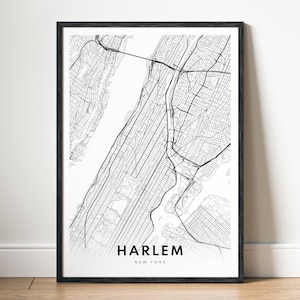Harlem Map Print Harlem New York Map Poster Download Harlem Druckbare Karte Digitale Harlem Schwarzweiß-Karte WallArt Harlem Manhattan Sketch
