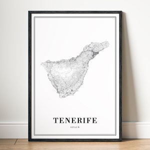 Sofortiger Download Teneriffa Spanien Karte Print Dekorative Karte Wandbild Digitale Karte Dekorative Karte Schwarz Und Weiß Home Print Map Kunst Teneriffa