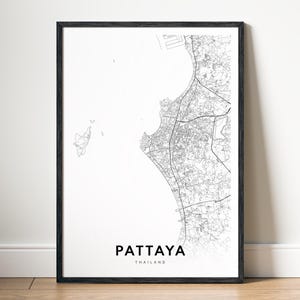 Pattaya Karte Print Pattaya Thailand Karte Poster Download Pattaya Druckbare Karte Digitale Pattaya Schwarzweiß-Karte Wandkunst Pattaya Sketch Map
