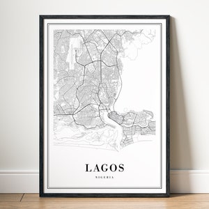 Lagos City Map Print Digital Download Lagos Nigeria Map Poster Lagos Printable Black And White Map Lagos Sketch Map Wall Art Print Lagos