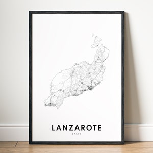 Descarga instantánea Lanzarote Mapa Imprimir Lanzarote España Mapa Cartel Mapa Digital Lanzarote Imprimible Mapa Blanco y Negro Lanzarote Islas Canarias imagen 2