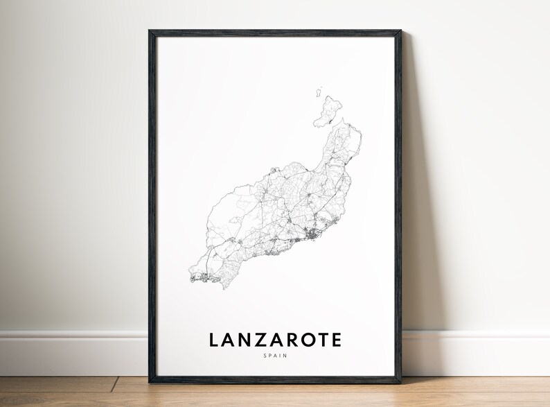 Descarga instantánea Lanzarote Mapa Imprimir Lanzarote España Mapa Cartel Mapa Digital Lanzarote Imprimible Mapa Blanco y Negro Lanzarote Islas Canarias imagen 2